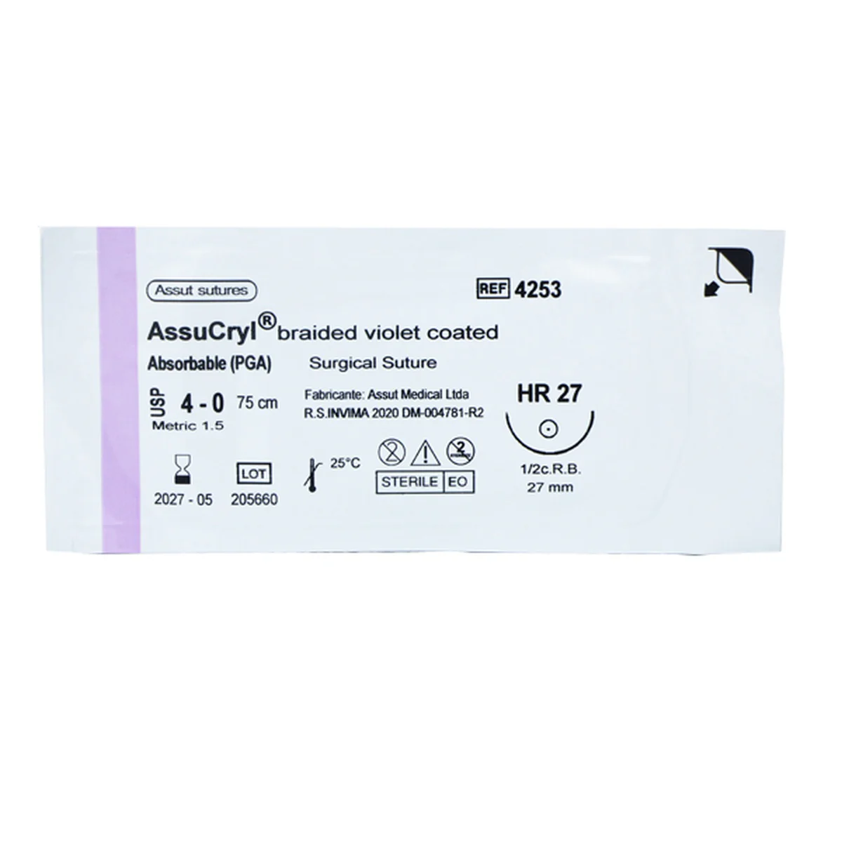 ASSUCRYL Aguja 1/2 Círculo 27mm Hebra 75cm Ref.4253