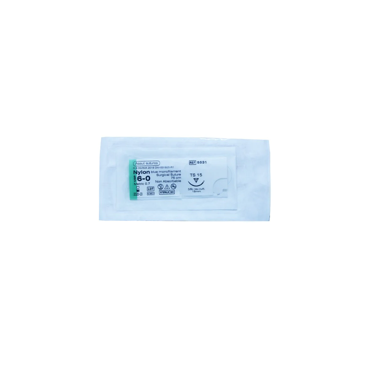 Aguja Cortante Nylon 6/0 15mm Hebra 75cm Ref. 5531