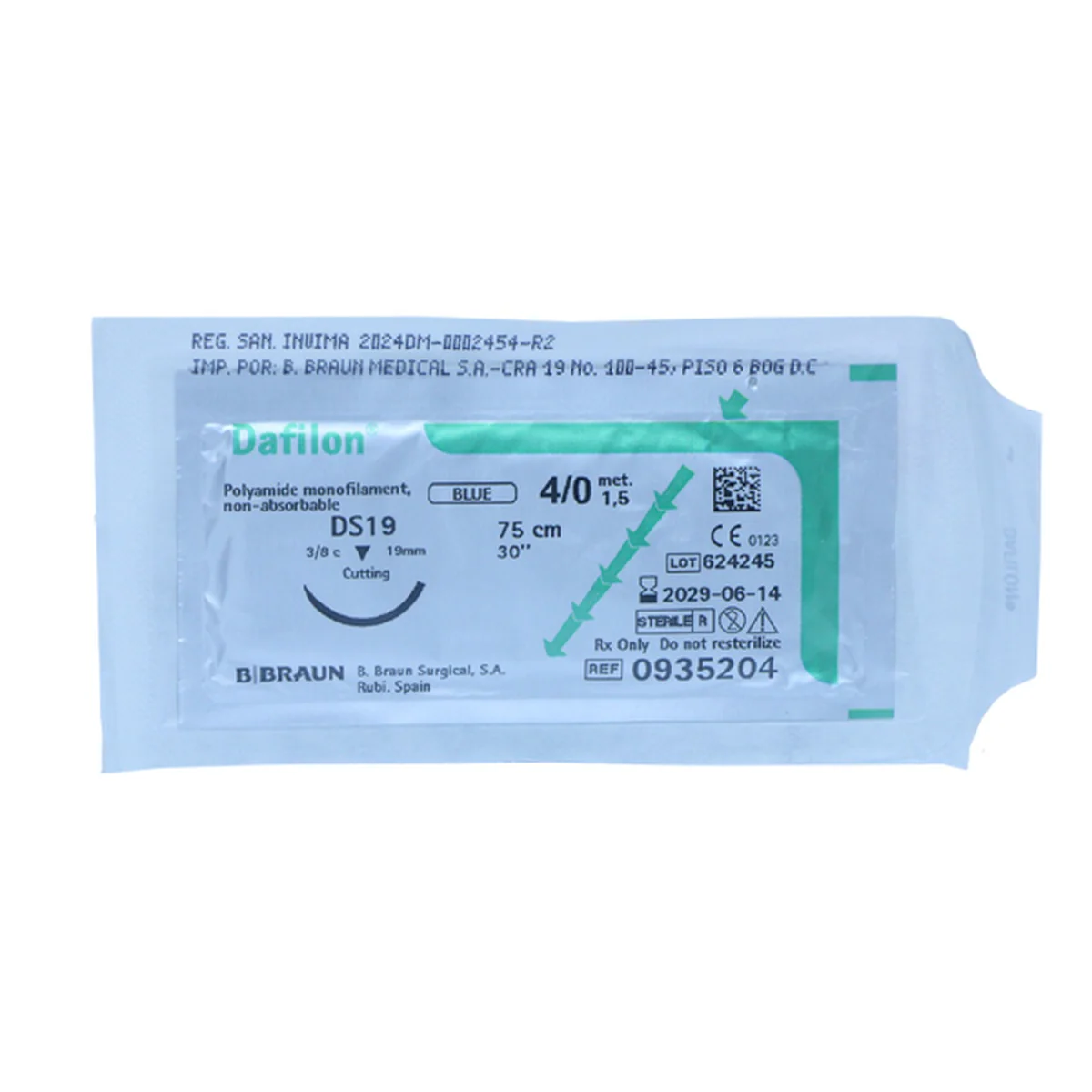 DAFILON 4/0 DS19 X 75CM Hilo Quirúrgico Braun