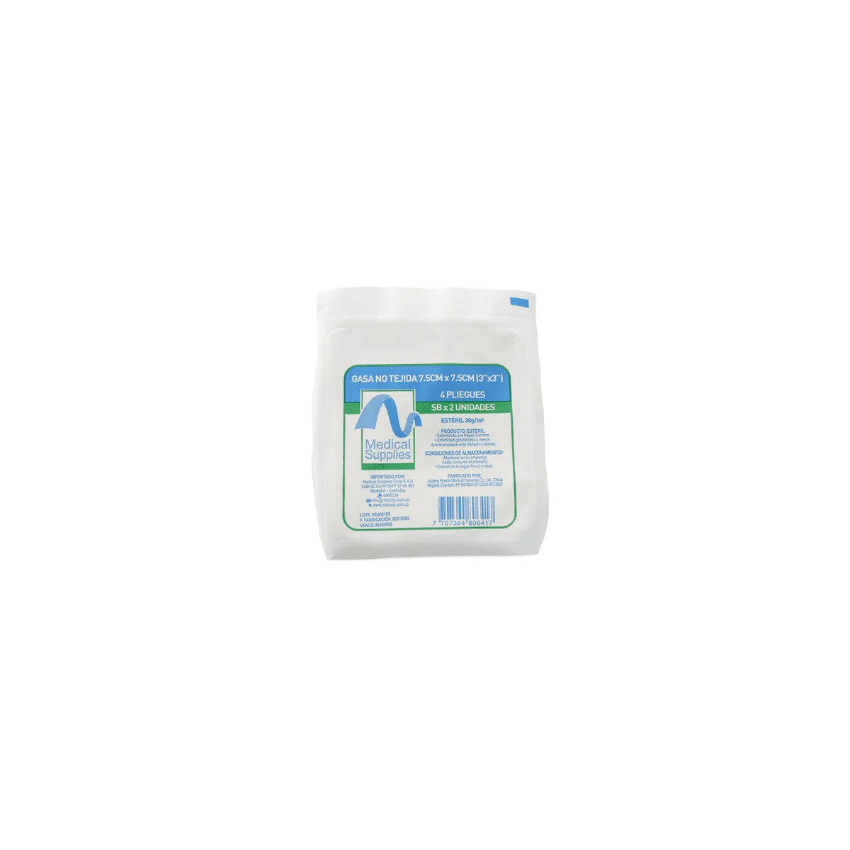 Gasa No Tejida Esteril 7.5x7.5cm - Medical Supplies 2 Unds