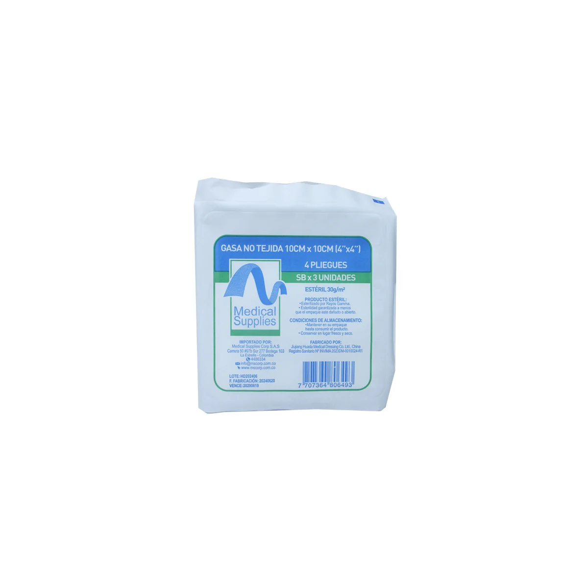 Gasa No Tejida Estéril 10x10cm - Medical Supplies (3 Und)
