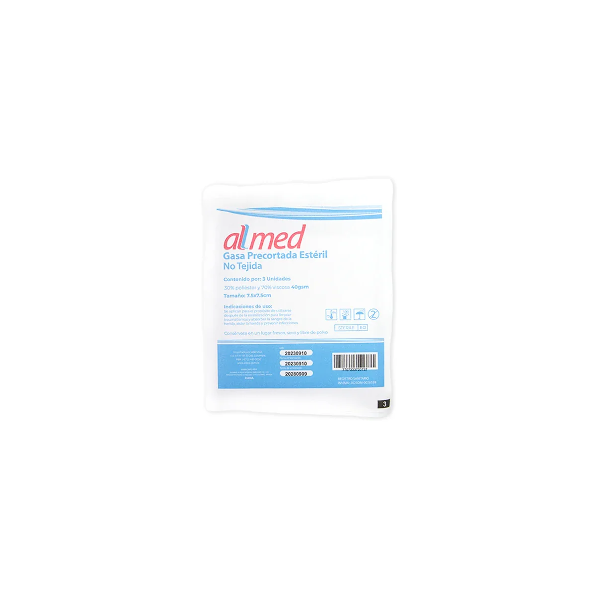Gasa Precortada No Tejida Estéril 7.5cm x 7.5cm - Allmed