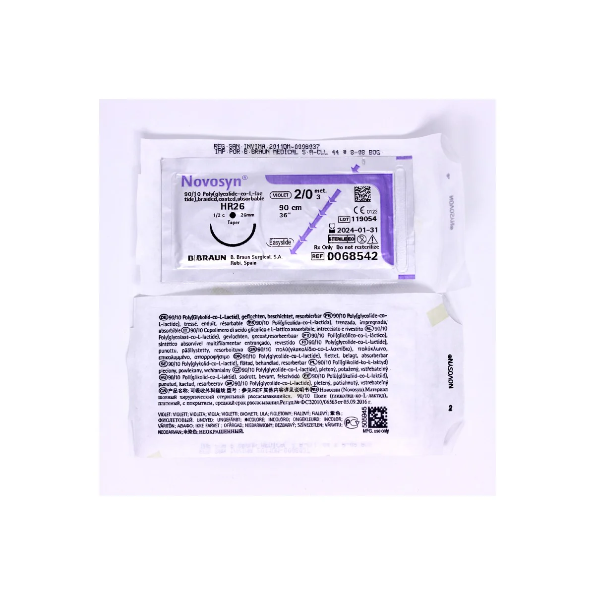 Novosyn Violeta 2/0 HR26 Hilo Quirúrgico 90cm Braun