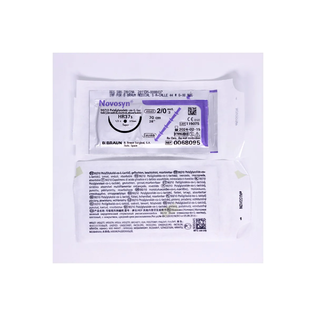 Novosyn Violeta 2/0 HR37S Hilo Quirúrgico 70cm