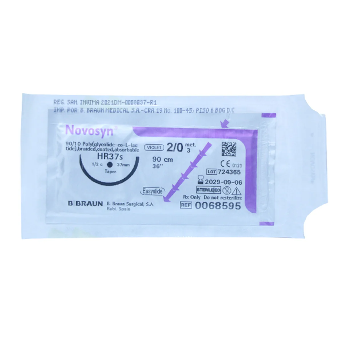 Novosyn Violeta 2/0 HR37S Hilo Quirúrgico 90cm