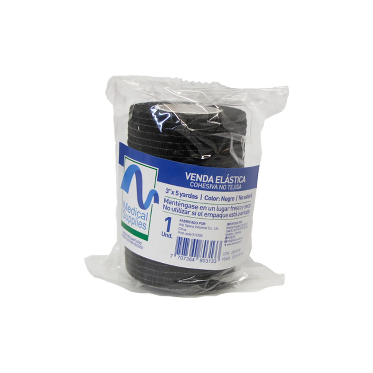 Venda Cohesiva Negra 3x5 Yardas - Medical Supplies Corp.
